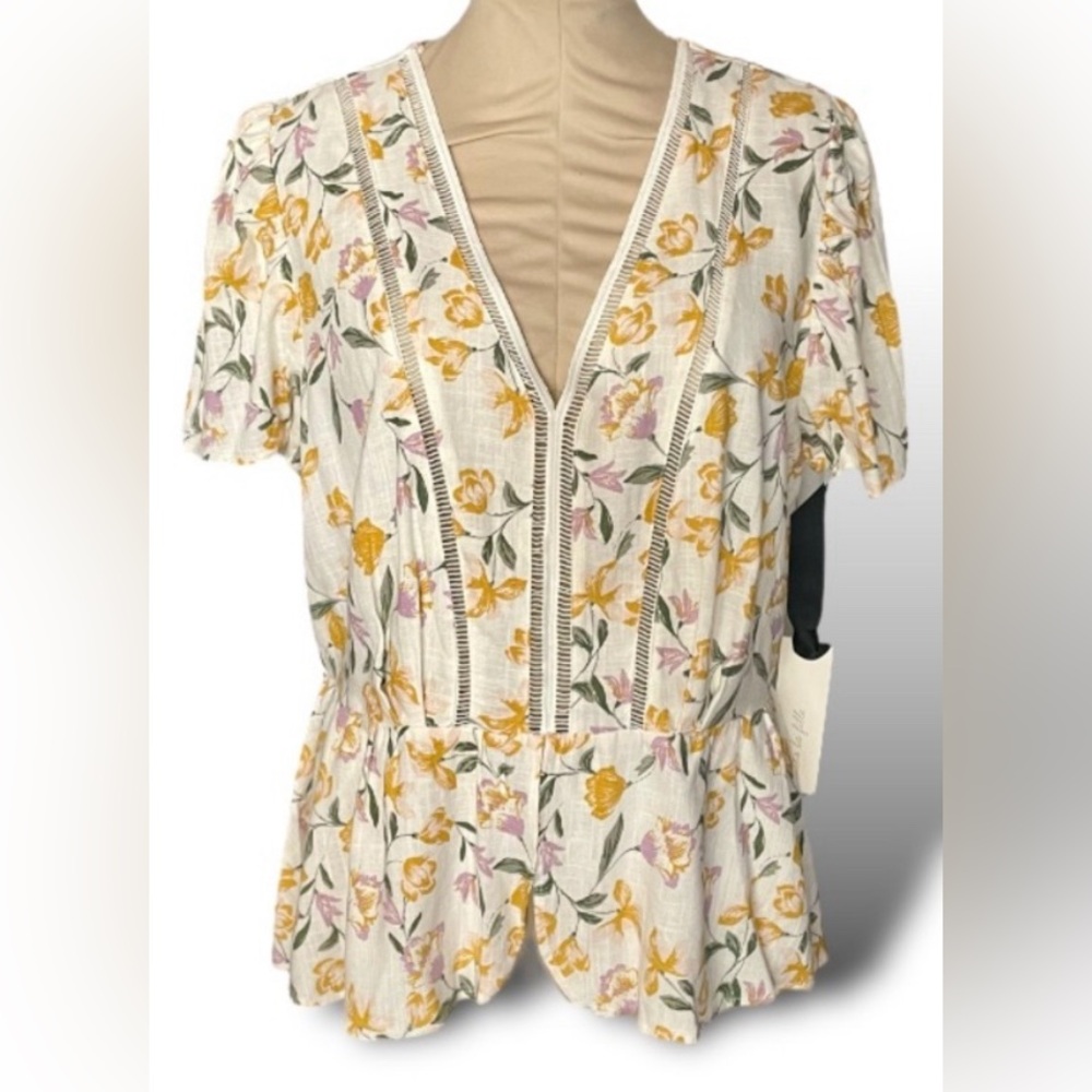 Floral Linen Peplum Top
